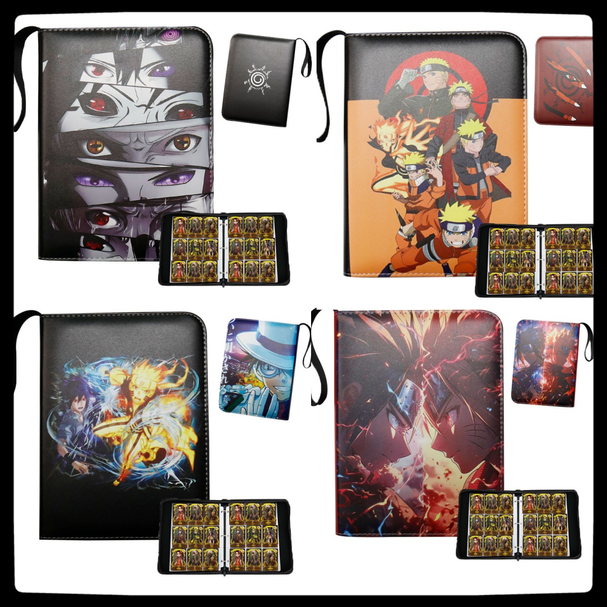 Trading Card Binder - Naruto Anime Sammelkarten-Ordner, 4-Fächer PU-Kartenhalter, Uzumaki